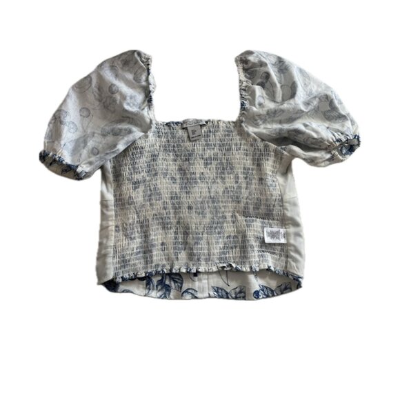 Rachel Zoe - Corset Style Linen Blue White Fruit Top - Picture 3 of 7